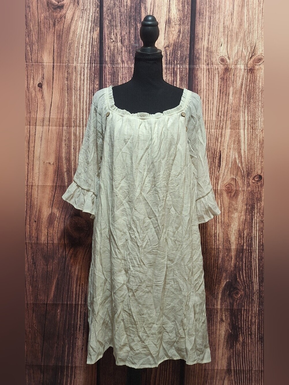 NAIF Cream Midi Dress with Ruffled Sleeves Size PL